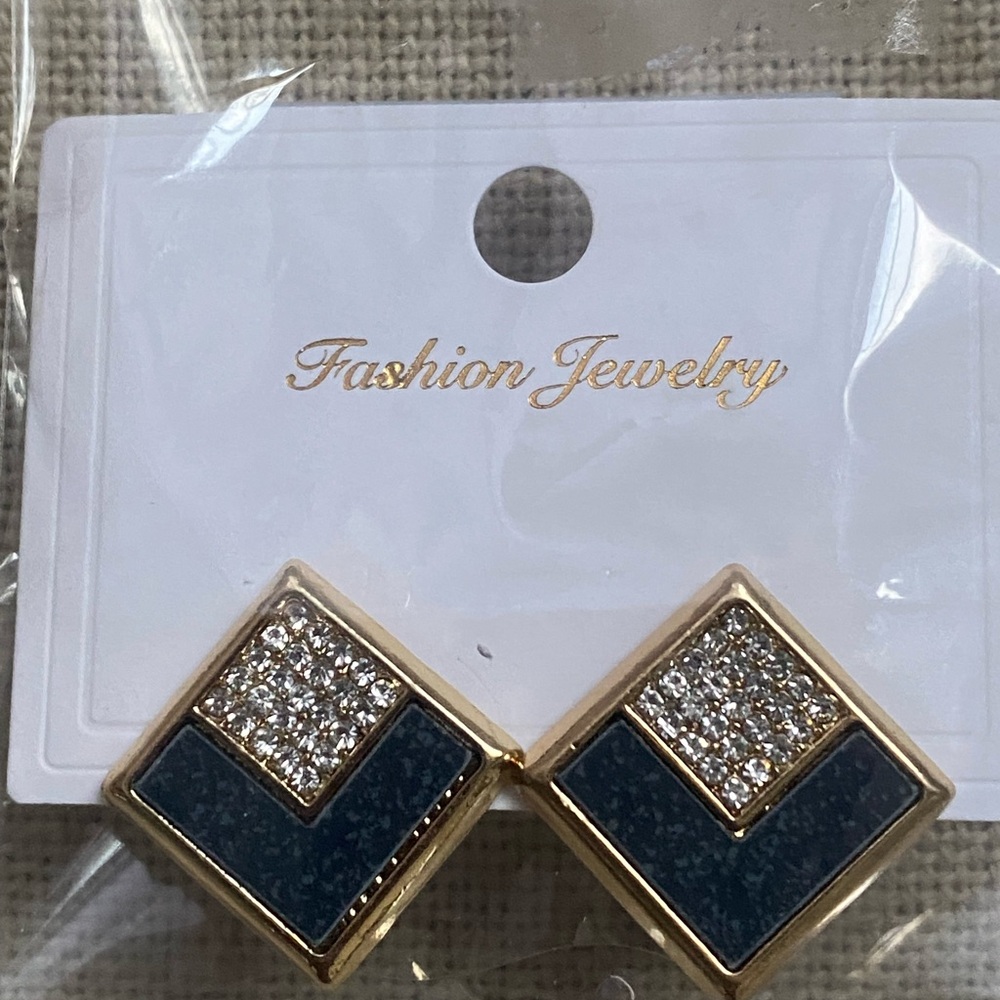 Gold and Blue Geometric Earrings